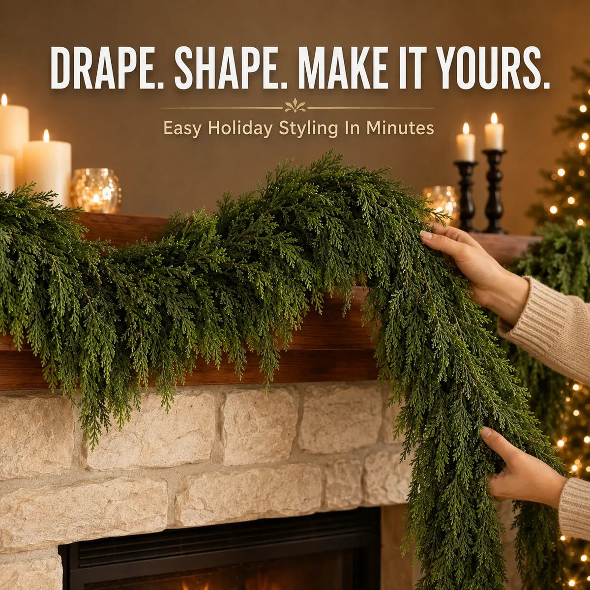 🎄 2-Pack Real-Touch Cedar Garland – Lush Christmas Greenery