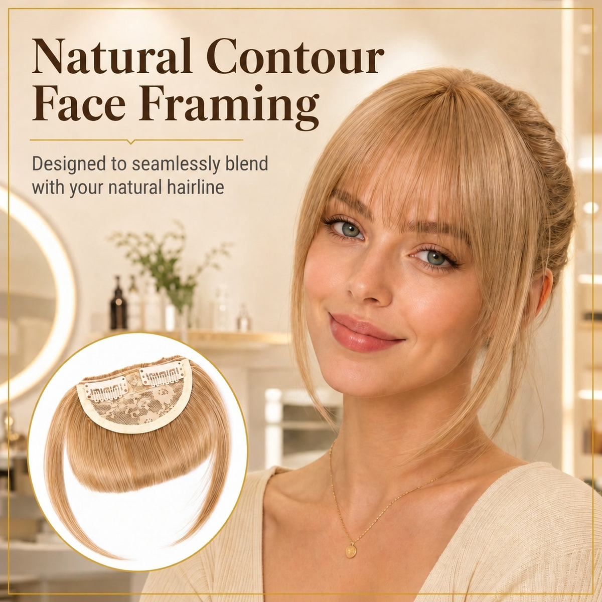 💇‍♀️ Artificial air-bangs with side sections & hair clip – synthetic front section for women, natural & versatile