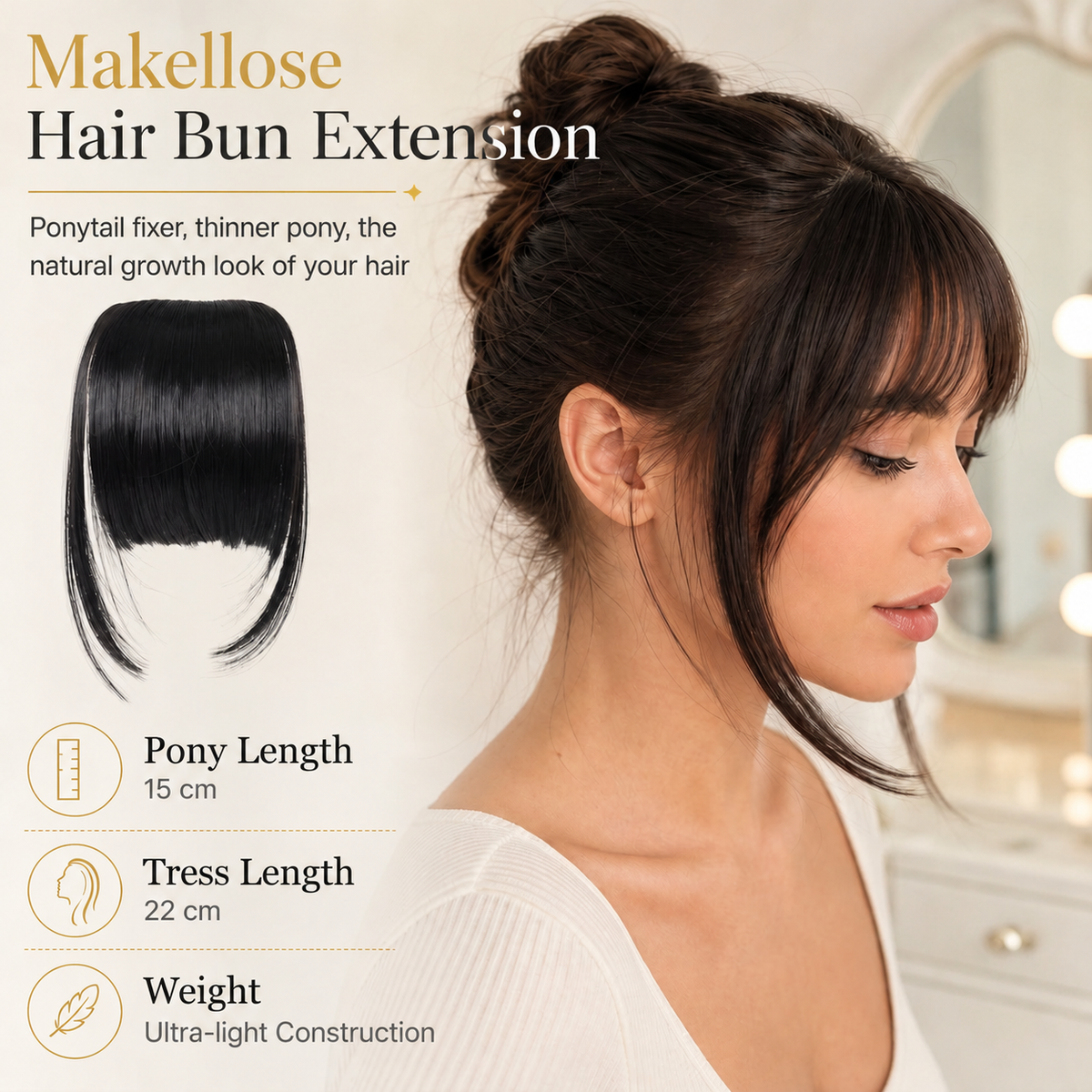 💇‍♀️ Artificial air-bangs with side sections & hair clip – synthetic front section for women, natural & versatile
