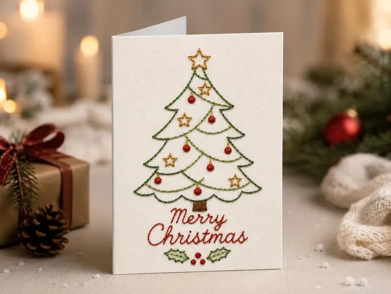 🌲Christmas Hand Embroidery Card DIY Kit | Stitch Your Way Into the Christmas Spirit ✨ 🎁