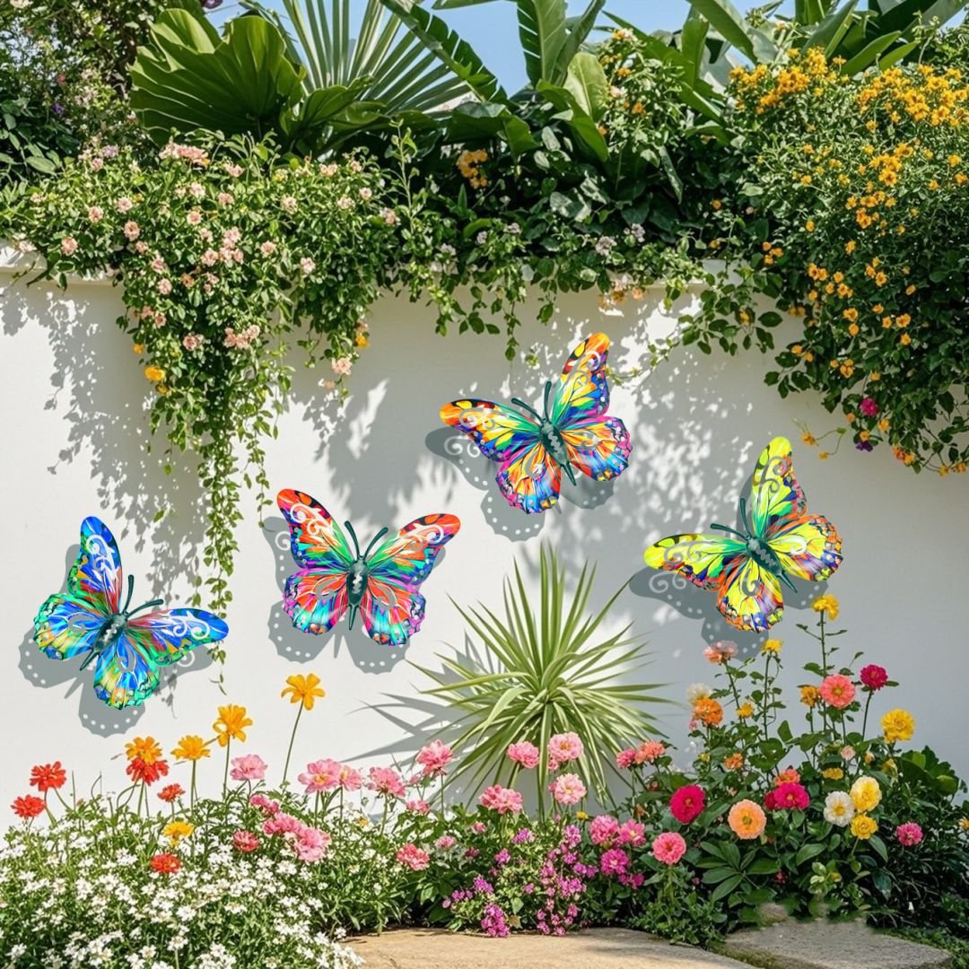 🦋4Pcs Butterfly Metal Wall Decor,Outdoor Hanging Wall Art Sculptures Decoration