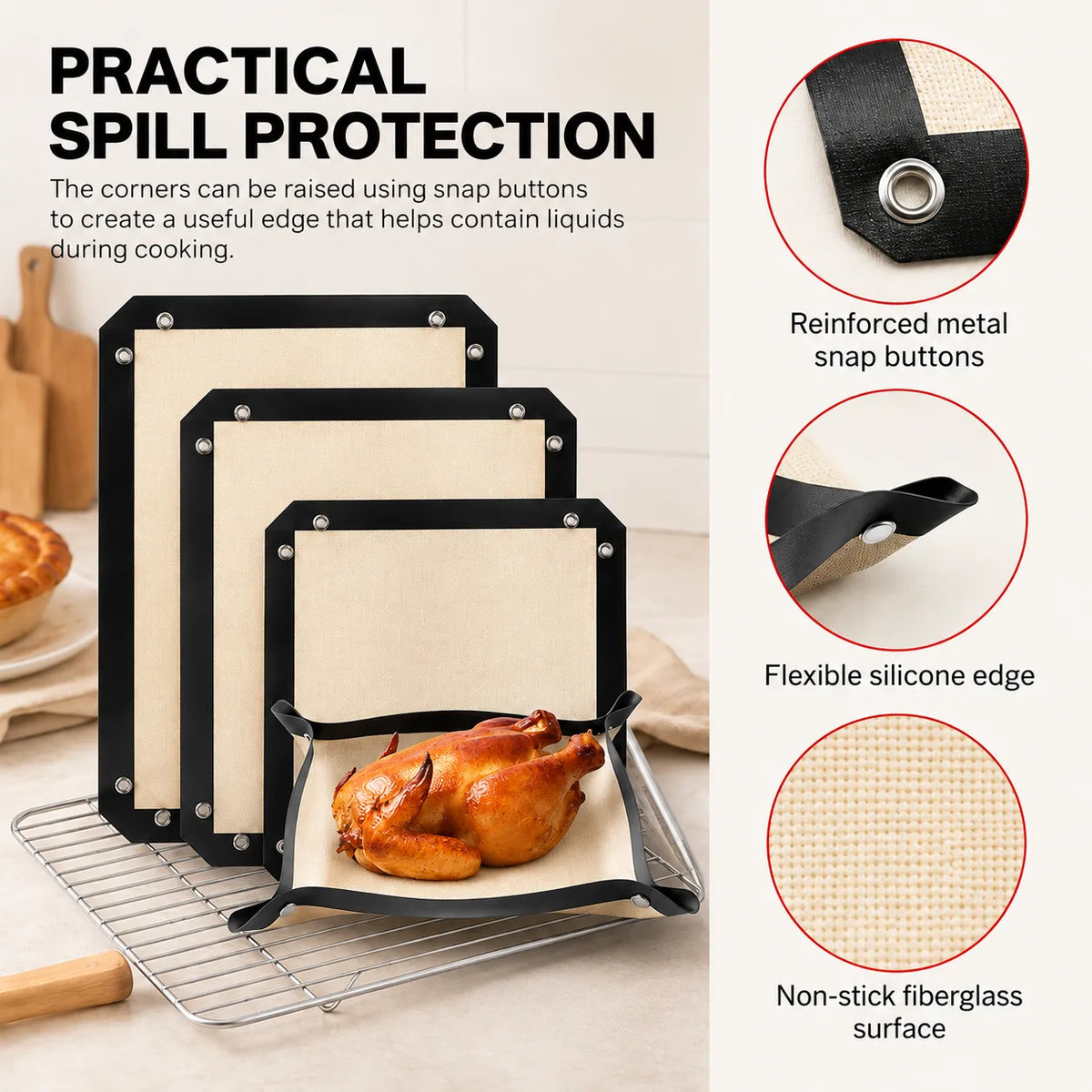 🍗 Spill-proof baking mat with press studs
