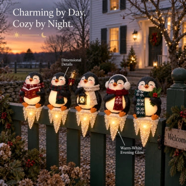 🎄Lighted Penguin Icicle Window Ledge Set