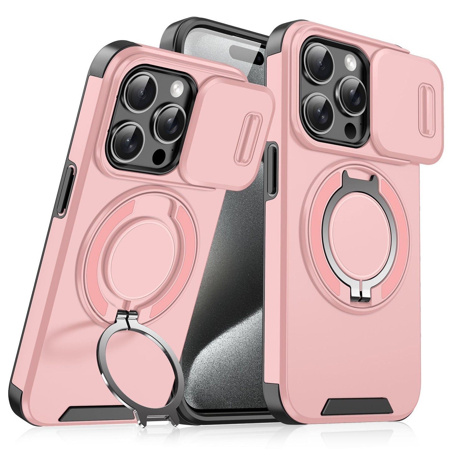 Case with Slide Camera Cover & Rotatable Ring Kickstand, Grade Shockproof Protective Case