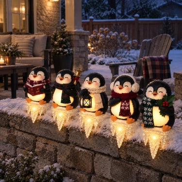 🎄Lighted Penguin Icicle Window Ledge Set