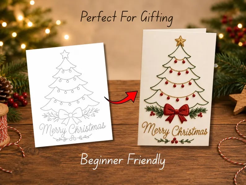 🌲Christmas Hand Embroidery Card DIY Kit | Stitch Your Way Into the Christmas Spirit ✨ 🎁