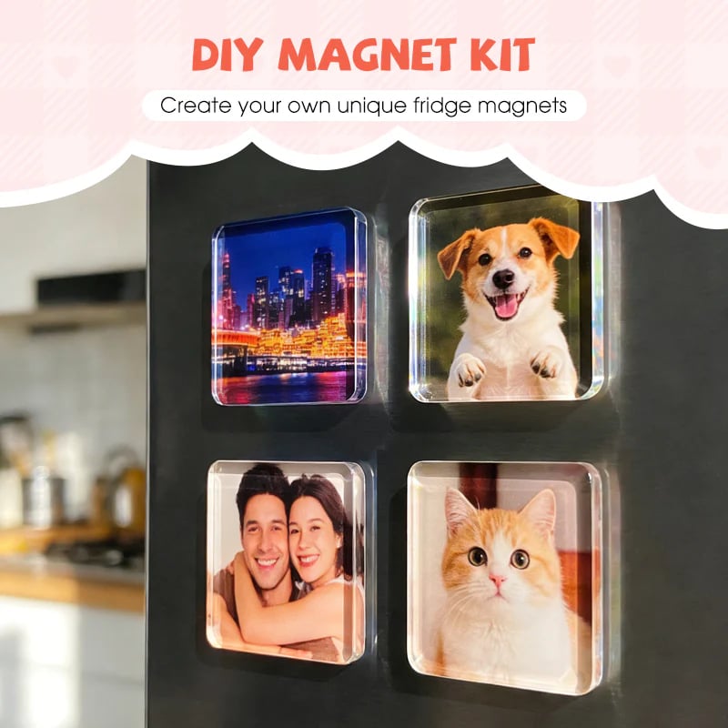 ✂🎞 2" x 2" Clear Acrylic DIY Fridge Magnet Set with Adhesive Backing – Square Magnetic Photo Frames with Stunning 3D Effect 💕