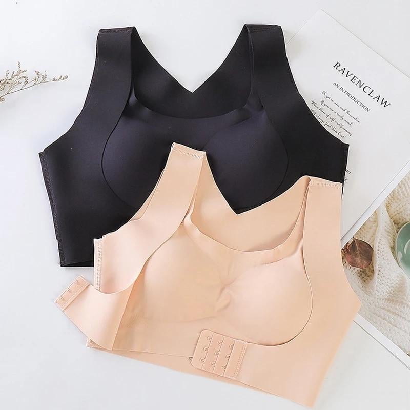 Wireless Support Bra with Front Closure and Crossed Straps at the Back