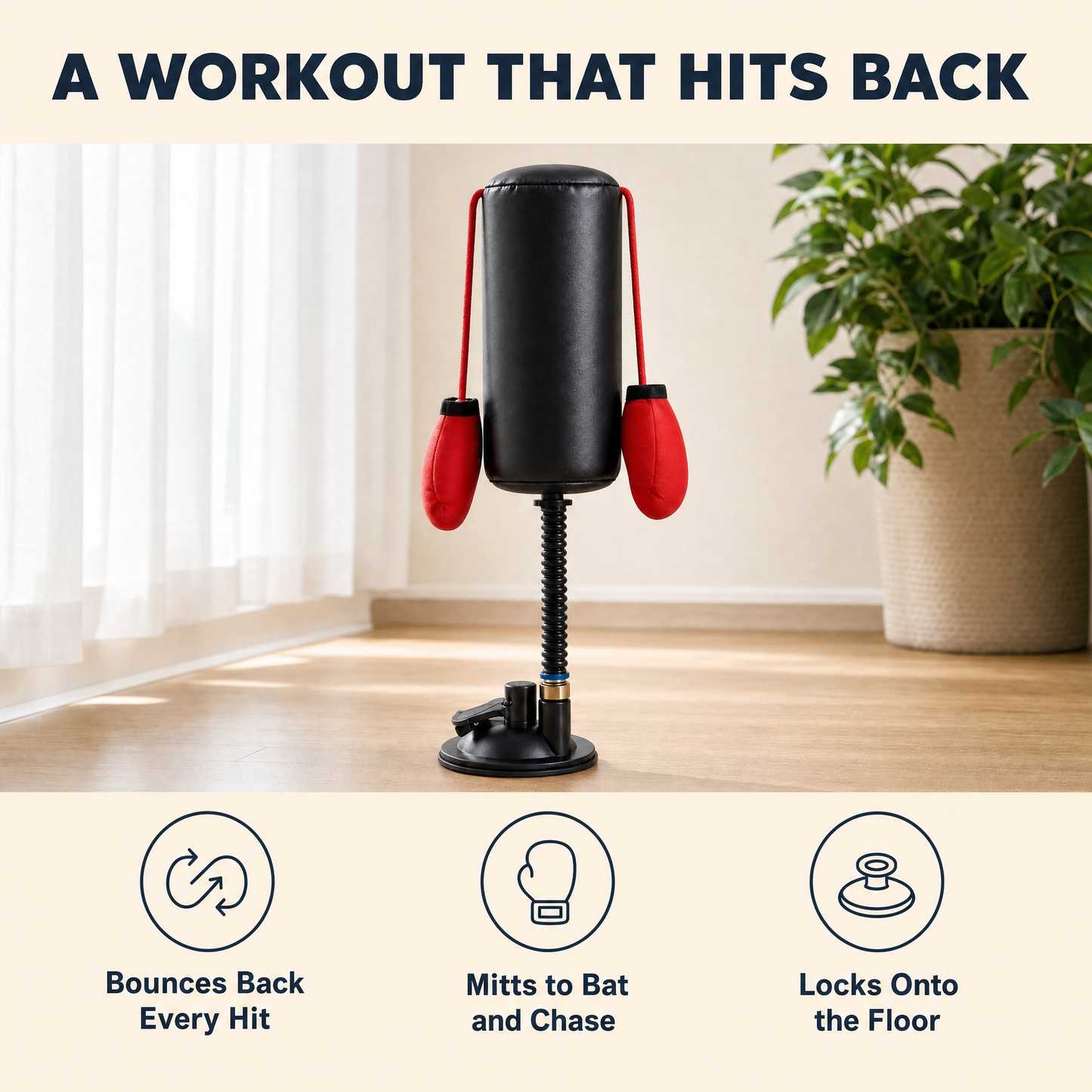 A workout that hits back — bounces back, mitts to bat, locks onto floor