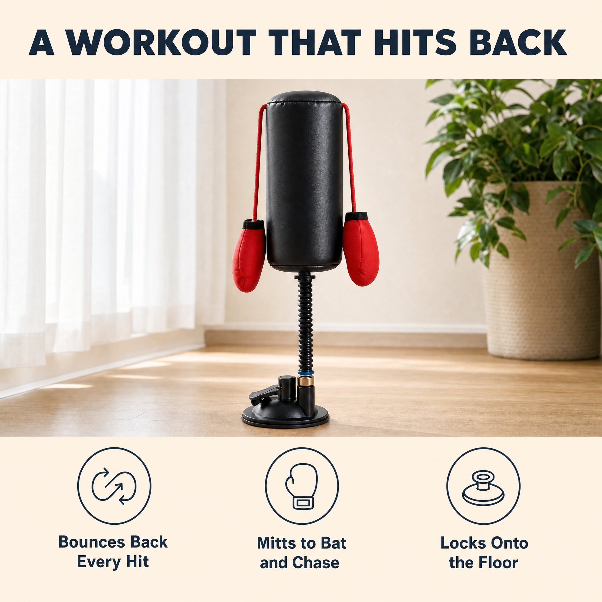A workout that hits back — bounces back, mitts to bat, locks onto floor
