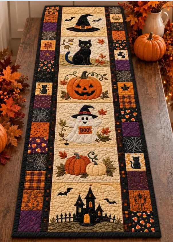 🍂 Autumn Spell Quilted Table Runner – Instant Cozy Fall & Halloween Vibe 🎃