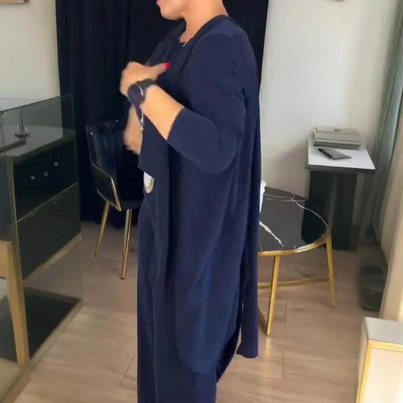 Elegant Longline Cardigan & Top & Pants 3-Pieces Set