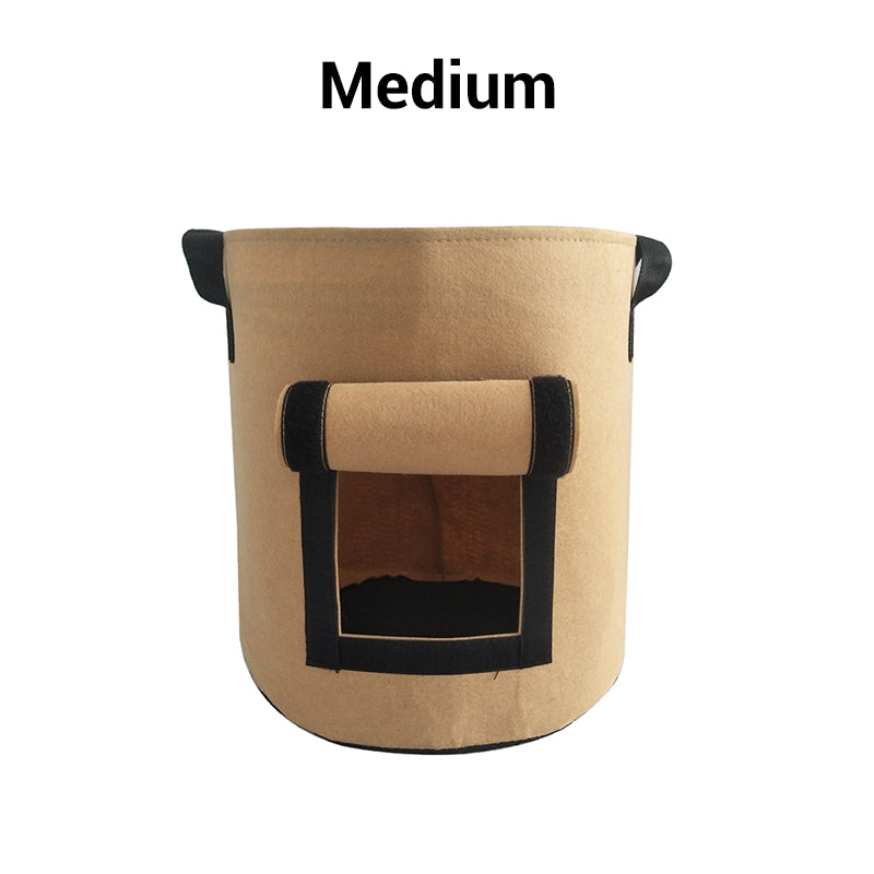 Cloth crop planting bags with harvesting windows