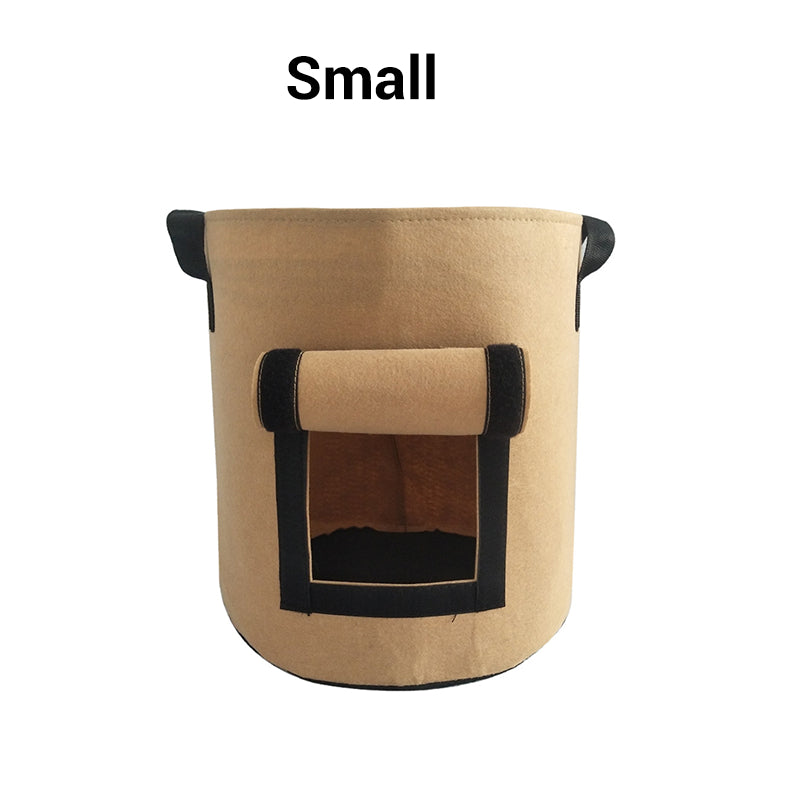 Cloth crop planting bags with harvesting windows