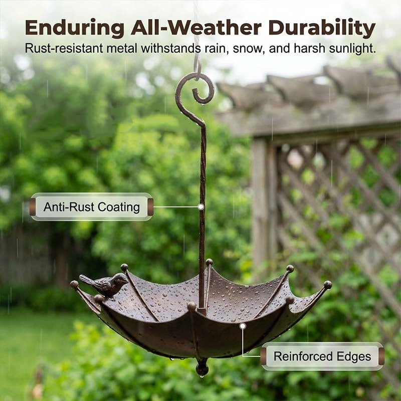 Hanging Bird Feeder & Bird Bath In Umbrella Design