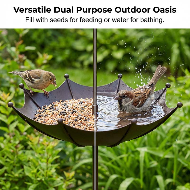 Hanging Bird Feeder & Bird Bath In Umbrella Design