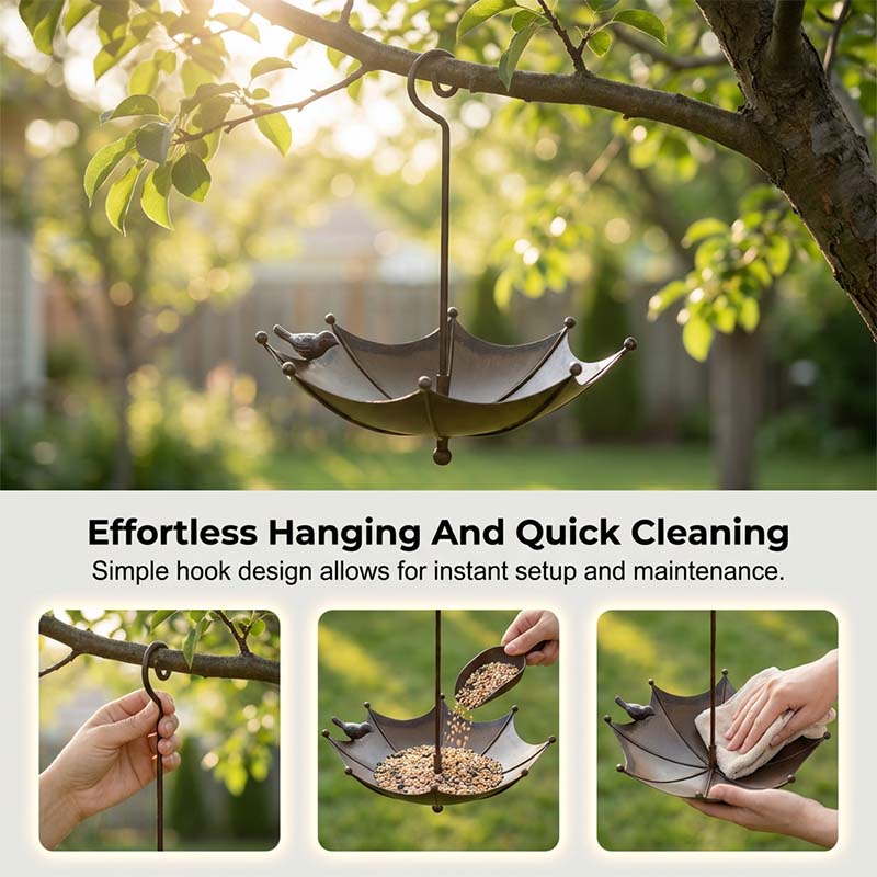 Hanging Bird Feeder & Bird Bath In Umbrella Design