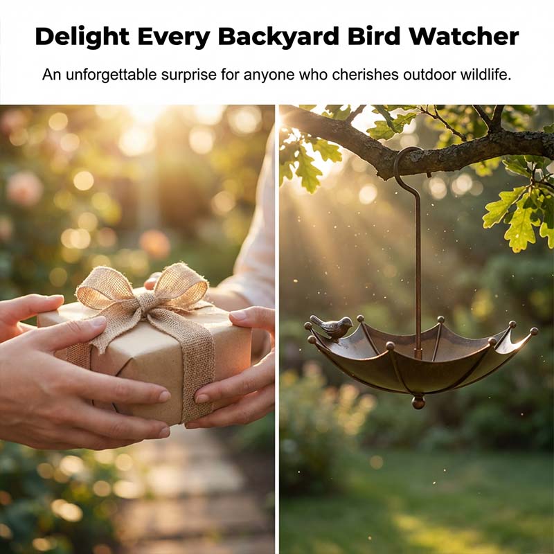 Hanging Bird Feeder & Bird Bath In Umbrella Design