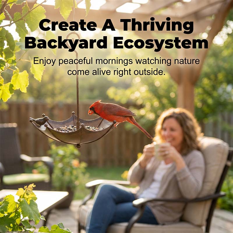 Hanging Bird Feeder & Bird Bath In Umbrella Design