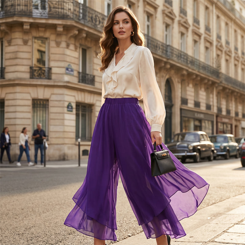 Women's wide-leg chiffon pants – Asymmetrical & Elegant ✨ For everyday wear & vacations