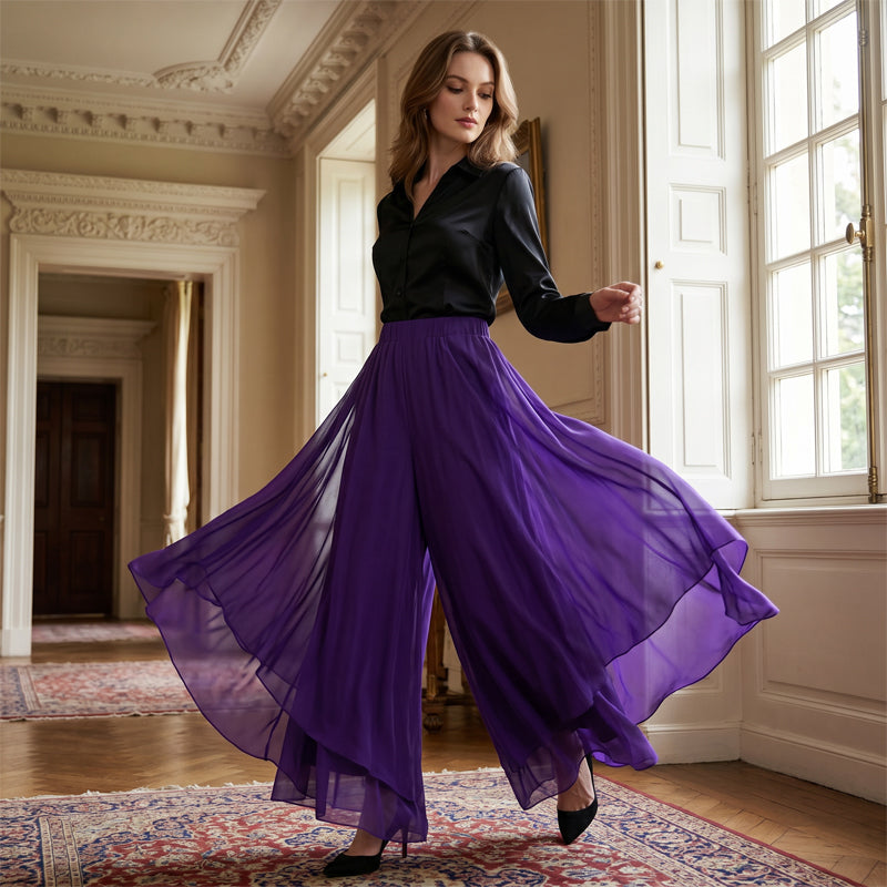 Women's wide-leg chiffon pants – Asymmetrical & Elegant ✨ For everyday wear & vacations