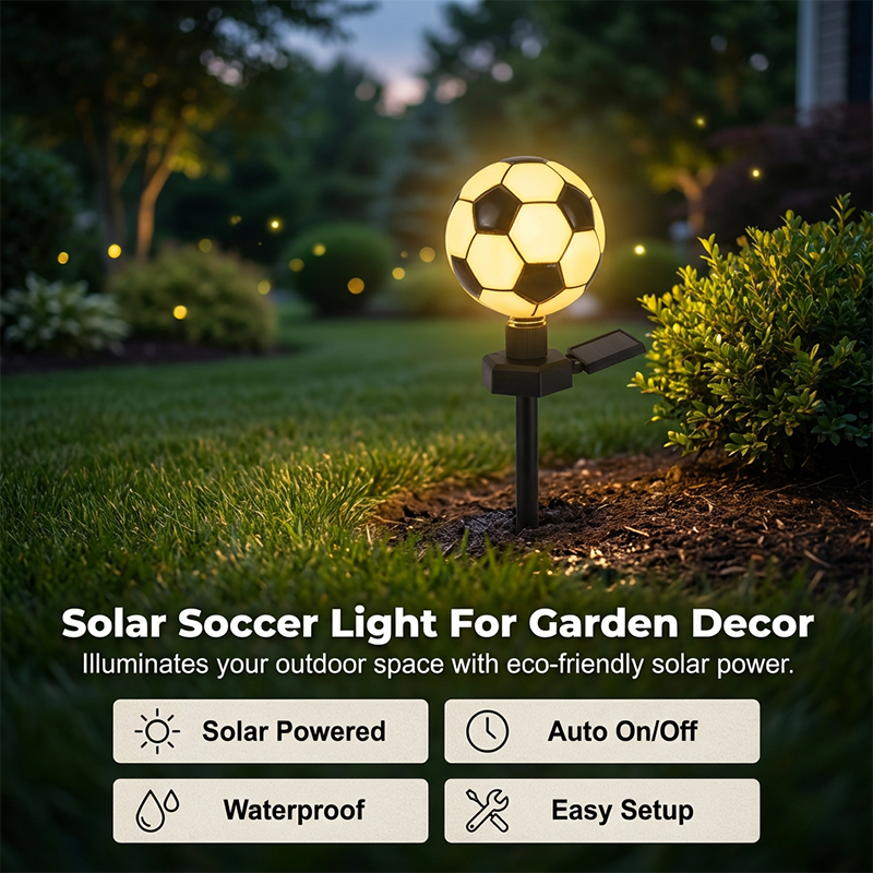 A fun and sporty solar-powered lamp for garden decoration
