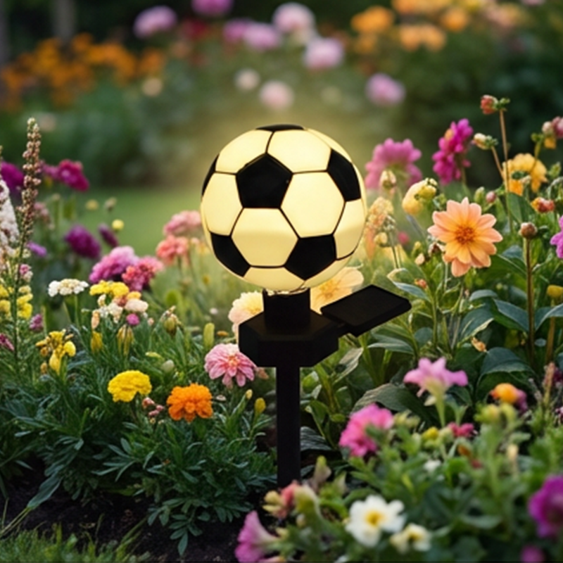 A fun and sporty solar-powered lamp for garden decoration