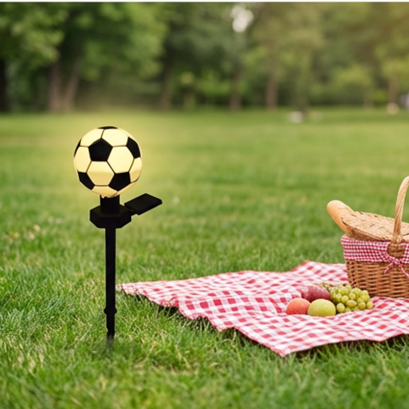 A fun and sporty solar-powered lamp for garden decoration