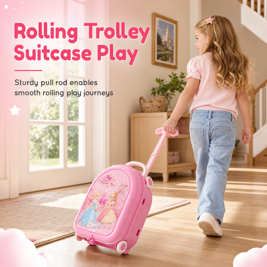 📢📢 50% OFF For Christmas🎀Kids’ Pretend Makeup Vanity Suitcase – Portable Dress-Up Toy Set for Girls