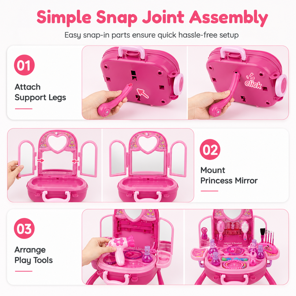 📢📢 50% OFF For Christmas🎀Kids’ Pretend Makeup Vanity Suitcase – Portable Dress-Up Toy Set for Girls