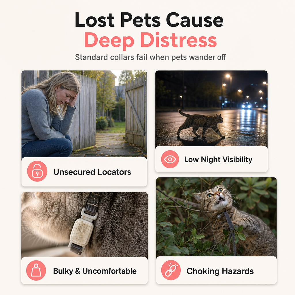 Reflective Cat Collar with Waterproof Smart Pet Tracker Locator