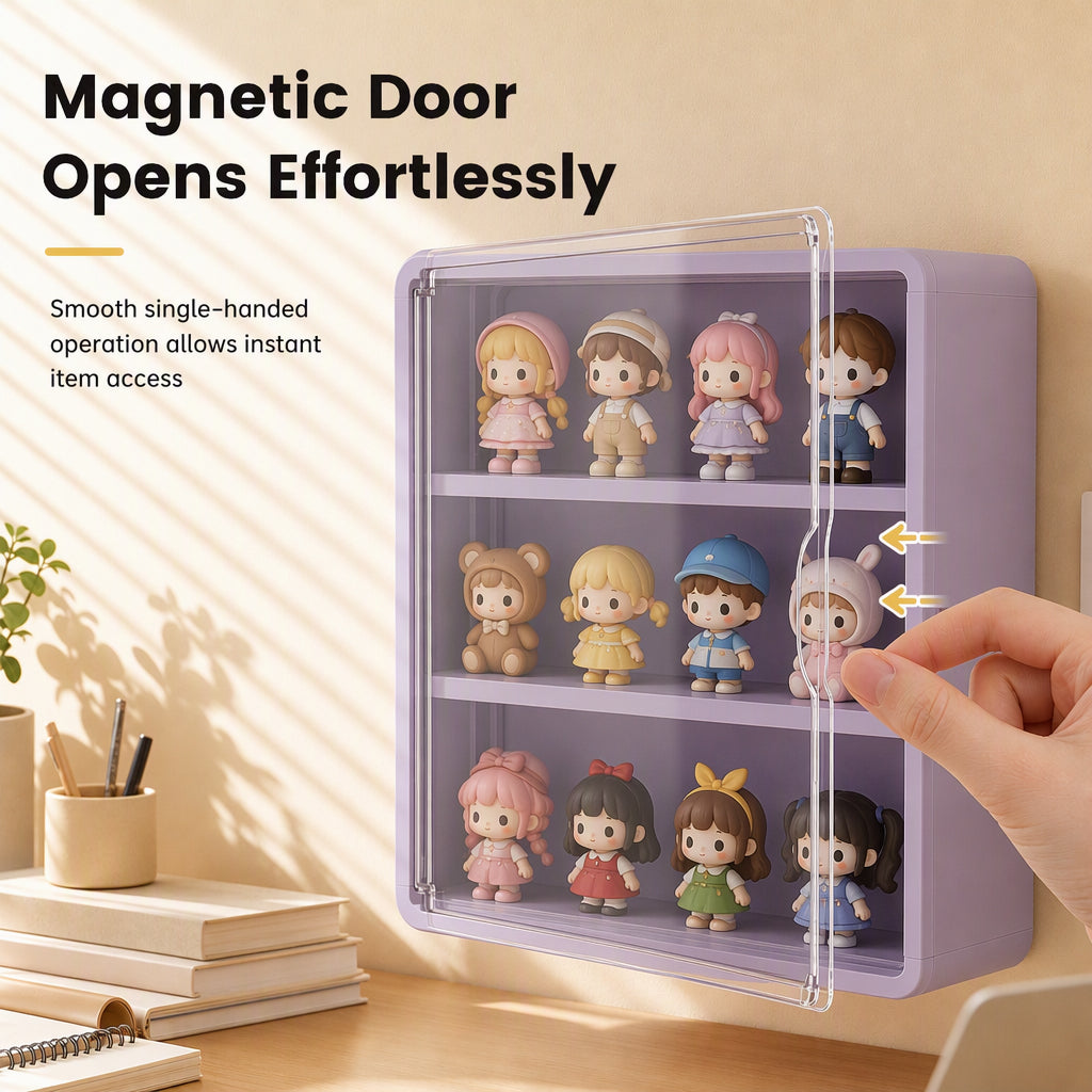 Wall Mounted Clear Action Figure Display Case and Storage Organizer with Two Shelves
